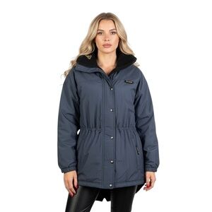 VALANGA BLUE WINTER COAT WARM VINTAGE WITH HOODIE COAT FAUX SHERPA WOMAN SIZE 12